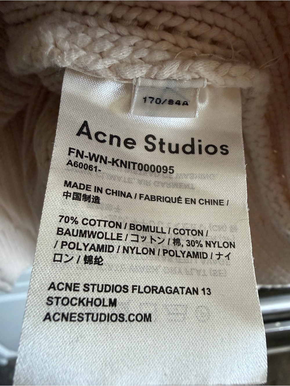 Acne Studios Cream Chunky Ribbed Cotton Knit Sweater Size S - Picture 6 of 9